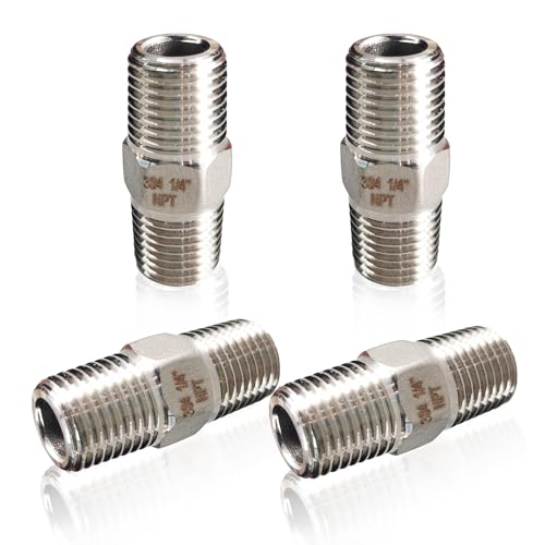 Gadoutcover 4PCS Hex Stainless Steel Nipple 1-4NPT Male X 1-4 NPT Male Pipe Fitting 1-4 inch Stainless Steel Pipe Nipples Male Pipe Adapter Fittings Heavy Equal Nipples Connectors