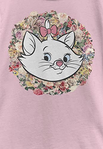 Image of Disney Girls The Aristocats Circle Floral Marie Holiday Crew Neck T-Shirt - Festive Graphic Design - Soft, Comfortable Fabric Light Pink
