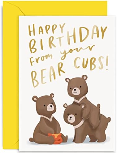 Old English Co. Happy Birthday Card For Mum Or Dad From Three Young Children - Cute Bear Cub Card 'From Your Little Bear Cubs' - Blank Inside Envelope