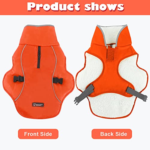 Emust Dog Cold Weather Coats, Fleece Lining Small/Medium/Large Dog Jacket For Winter, Warm Waterproof Dog Winter Clothes For Large Dogs, Orange, Xl #TOP1