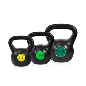 Wide Grip 3-Piece or 4-Piece Kettlebell Exercise Fitness Weight Set, Include 5 lbs, 10 lbs, 15 lbs and 20 lbs, Set of 3 or Set of 4″