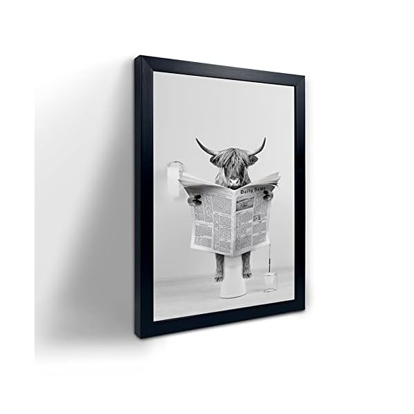 Black Framed Bathroom Decor – Funny Highland Cow Wall Art in Bathtub, Black and White Canvas Cow In Bathroom Picture, Humor Animals Bathroom Artwork Prints, Rustic Farmhouse Style Wall Decor Ready To Hang for Living Room, Bathroom, Bedroom, Kids Bathroom Decor