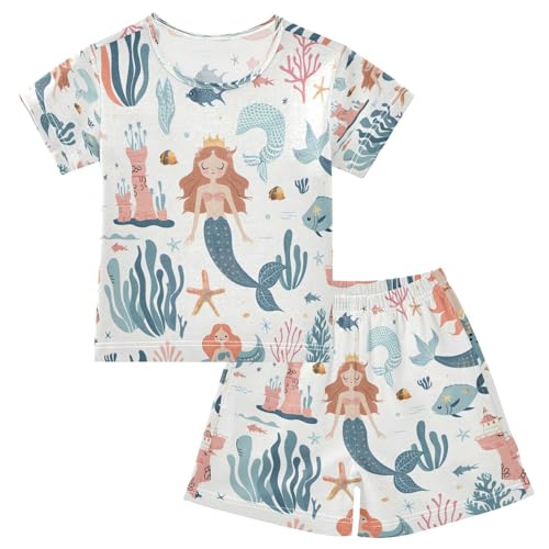 senya Short Sleeve Pajamas Sets Summer Cotton Sleepwear Cute Sea Princess Mermaid