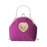 CRFASIBE Bolso de Noche Mujer en Terciopelo, Bolsito Elegante con Cierre de Beso y Cadena Desmontable, Detalle en Forma de Corazón, Ideal para Boda, Fiesta o Ceremonia(Rojo Rosa)