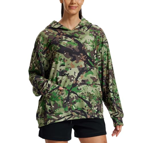 LOOGU Women's Camo Oversized Hoodies Sweatshirts Fleece Hooded Casual Pullover Fall Winter Long Sleeve with Pocket Dropped Shoulder Sleeves Small Loogu Spretta Woodland
