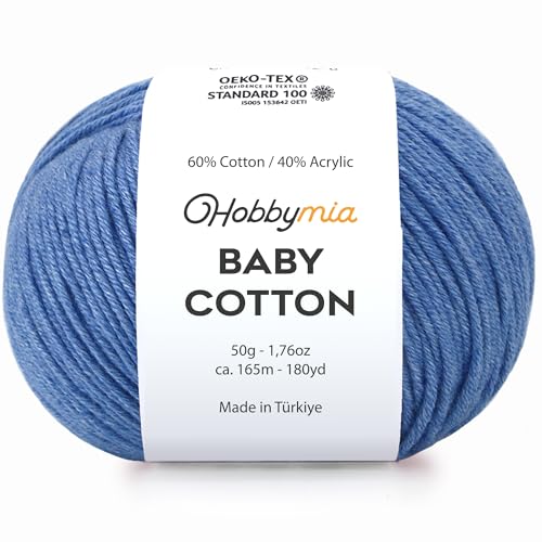 Image of Baby Cotton Blend Yarn - Soft Sport Weight Yarn for Crochet & Amigurumi - 50g /180yds - 60% Cotton 40% Acrylic - Ideal for Baby & Knitting Proj.(Denim Blue, 1 Ball)