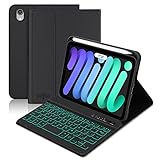 BORIYUAN iPad mini 7th Gen 2024 (A17 Pro) & iPad mini 6 Keyboard Case 2021, Detachable Wireless Keyboard, 7 Color Backlit, Slim Folio Cover with Pencil Holder for iPad mini 7th/6th Gen 8.3 inch Black