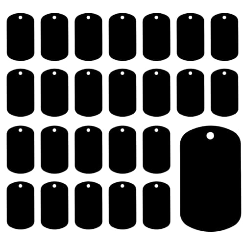 BOHUIZ 25 etiquetas de metal en blanco de aluminio negro para estampar, etiquetas rectangulares de metal grabado, etiquetas en blanco, etiquetas personalizadas para identificación de perro con agujero