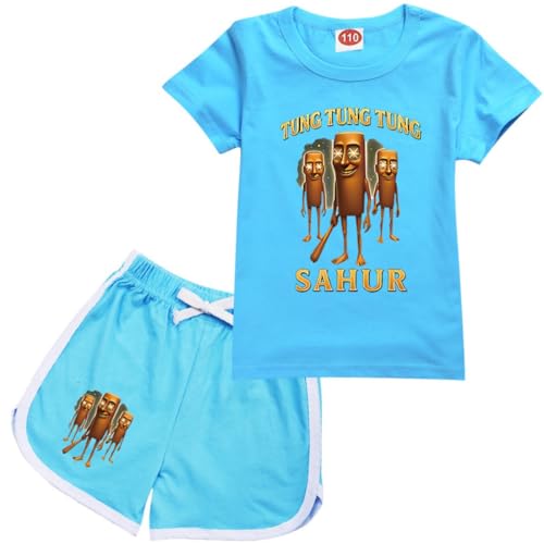 Boys Tungtungsahur Tracksuits T Shirt and Shorts 2pcs Set Kids Tralalero Tralala T-Shirt Outfits