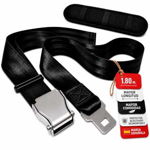 Cinturon Avion Gym 180 cm para Anclaje en Máquinas de Gimnasio, Ajustable con Protector Acolchado para Hack Squat, Prensa, Remo y Curl Femoral