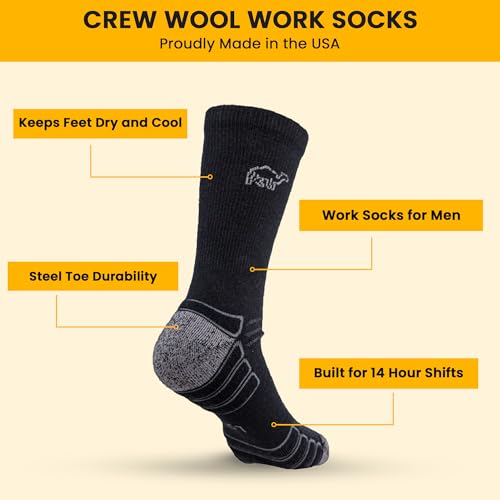 Crew Work Socks – Sweat-Wicking, Durable Wool Socks for Long Shifts – Up to 8" Boots – Made in USA2