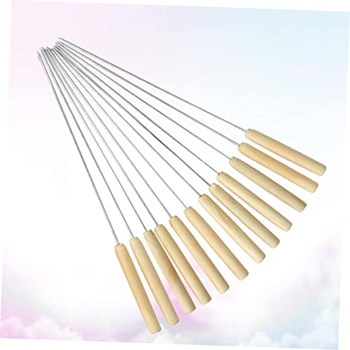 INOOMP 12 Peças Espetos Para Churrasco Com Cabo De Madeira Espetos De Kebob De Metal Espeto De Frang