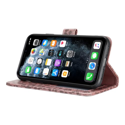 Image of for iPhone 11 Pro Max Case Wallet with Card Holder,for iPhone 11 Pro Max Wallet Case for Women Men,PU Leather Shockproof Magnetic Buckle Stand Flip Phone Case-Rose Gold Leopard