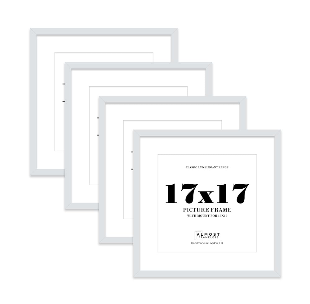 17x17 Light Grey Picture Frame with Mount for 15x15 Photos, Prints - Modern Square Wall Frame, Set of 4