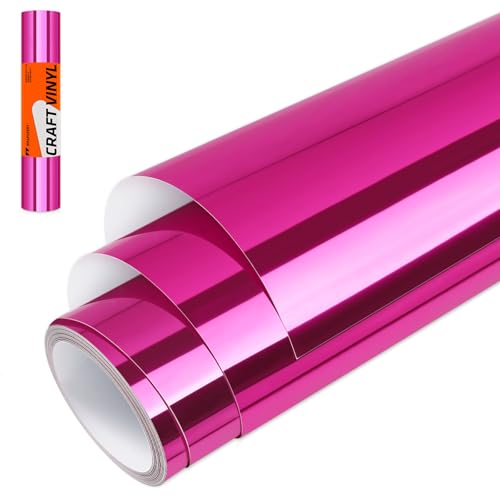 WRAPXPERT Pink Permanent Vinyl Chrome,12" x5ft Pink Vinyl Roll,Chrome Mirror Metallic Hot Pink for Home Outdoor Decor,Craft Cutters DIY Projects
