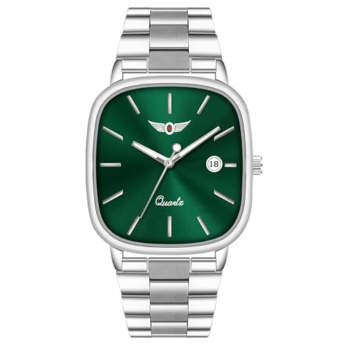 Image of Minimalist Men's Square Dial Watch with Date | Comfortable Stainless Steel Quartz Analog Wristwatch | Casual & Formal Timepiece