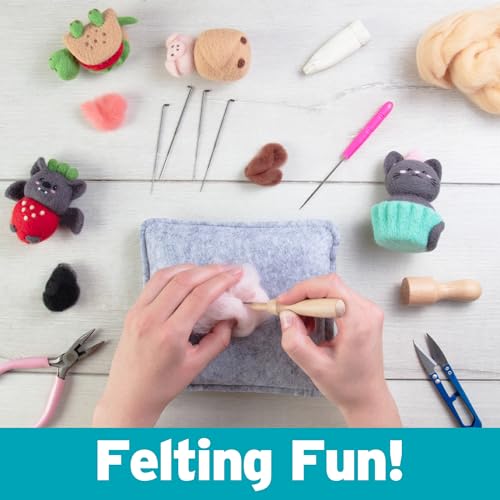 Image of Needle Felting Kit for Beginners with Case - DIY Wool Felting Craft Kit - Make 8 Cute Animal Food Designs - Starter Set with Mat, Wool Felt Tools, Needles, Instructions - Arts & Crafts Gift Set