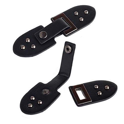 4 Pairs Metal Leather Cape Cloak Clasp Fasteners Cardigan Clips Toggle Buttons with Sew On Hooks (Black)