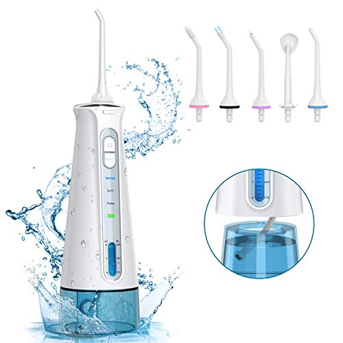 BESTOPE Water Flosser Cordless Dental Irrigator Rechargeable Teeth Cleaner Portable Oral Irrigator with IPX7 Waterproof, 3 Modes, Semi-Hidden Water Tank, 6 Interchangeable Jet Tips for Home and Travel