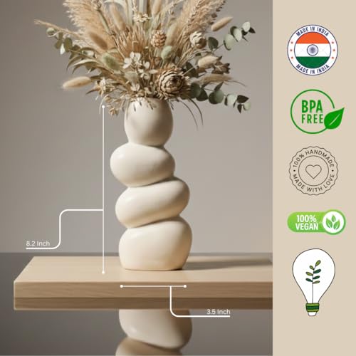 Image of Ceramic Stone Vase for Home Decor Ceramic Vase for Pampas Grass, Abstract Bubble Stacked Pebble Design, Minimalist Ceramic Vases for Flowers (White Pebble)