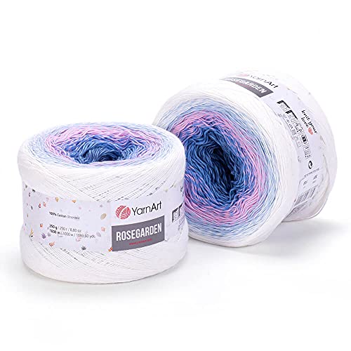 Image of Yarn Art Flowers Rosegarden 100% Cotton 250gr 8.80 oz 1094yds Multicolor Cotton Yarn Rainbow Crochet Yarn Spring Summer (301)