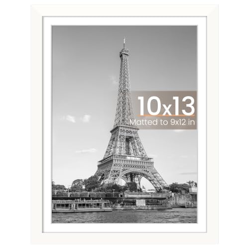 Image of upsimples 10x13 Picture Frames, Display Pictures 9x12 with Mat or 10 x 13 Without, Wall Hanging Photo Frame, White, 1 Pack