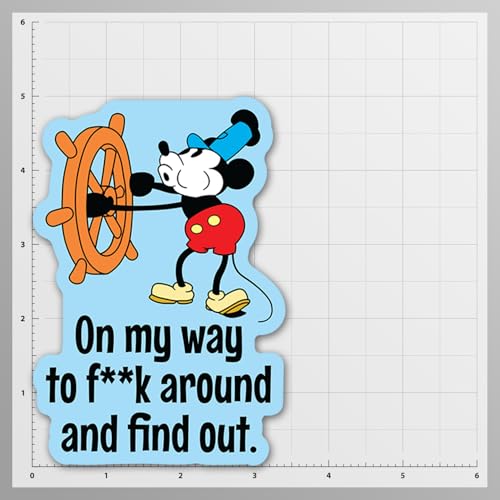 Image of Steamboat Willie Mickey Mouse Sticker Decal | Funny Sarcastic Adult Humor | 10 Variations with Hilarious Sayings | 5 inch Sticker for Laptops, Cars, Water Bottles | Regrets & Sarcasm (OMWTFAAFO-2)