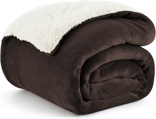 Homestan Fleece Sherpa Blanket for Winter Double Size 400GSM,Soft King Size Quilt Blanket for Comfort & Warmth (88X90 Inches, Brown)