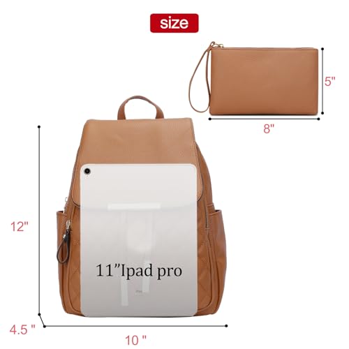 Image of KKXIU Quilted Trendy Leather Backpack Purse for Women and Ladies Shoulder Travel Daypacks Bags with Wristlets (Y-Brown)