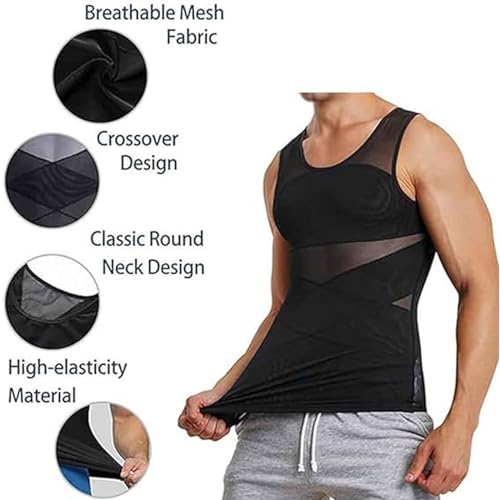 Covtional Sculptcore - Shaper Vest 2.0, Men's High Stretch Mesh Body Shaping Tank Top, Mens Compression Shirt (White,2XL)2