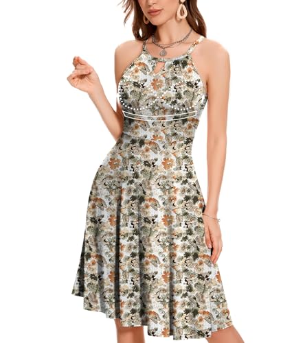 ANYFITTING Built in Bra Halter Dresses for Women 2025 Summer Pockets Dress Flowy Midi Sundresses Beach Vacation3
