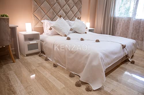 KENZADI Moroccan Handmade Pompom Blanket, Throw Blanket, Pom Pom Blanket,