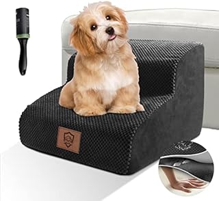 ZNM Dog Steps, 2-Step Foam Dog Stairs with Waterproof Cover for Bed & Sofa, Pet Ramp Ladder for Small Dogs and Cats, Washable and Removable - Send Lint Sticky Roller, Black