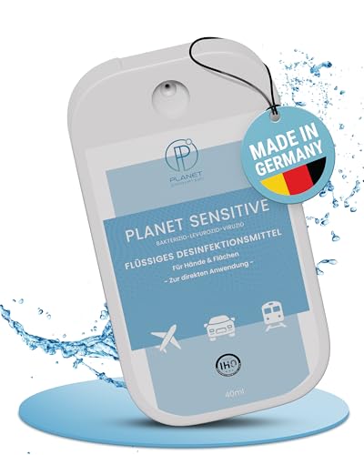 Planet Sensitive® - Desinfektion to Go (40 ml) | Alkoholfrei & kompakt für Reisen, Hände | Gegen Bakterien, Viren wie Herpes, Influenza, Hanta | Made in Germany | Sprayer