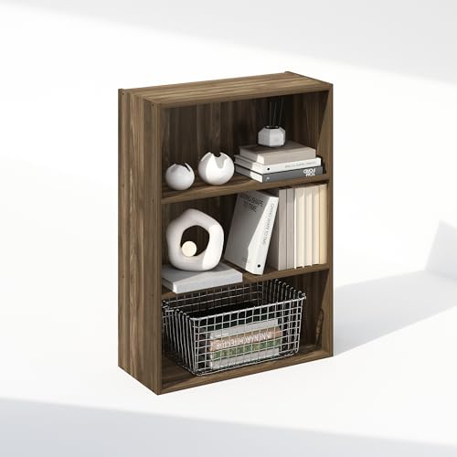 Image of Furinno Simple Book Shelf, 3-Tier Bookshelf, Storage Shelves Bookcase, 9.7 x 23.7 x 31.5, for Living Room, Bedroom, Home Office, Columbia Walnut
