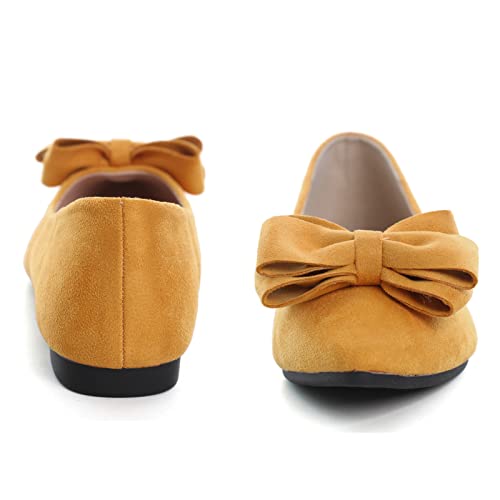 Image of SAILING LU Womens Bowknot Ballet Flats Pointy Toe Suede