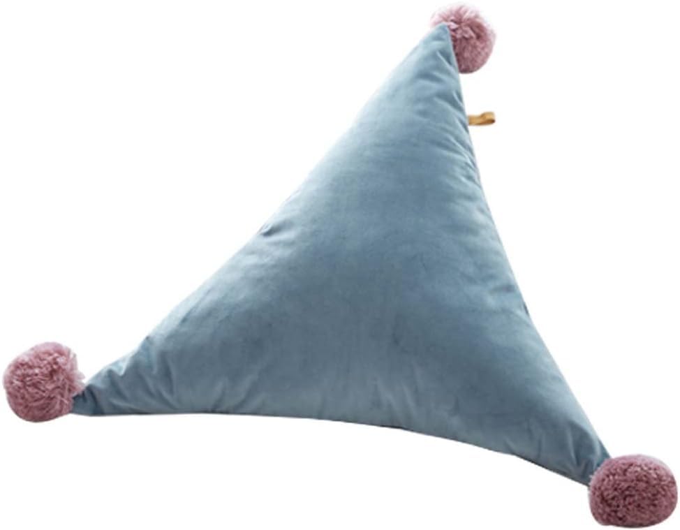 Triangle Shaped Pillow Detachable Waist Pillows Cushion with Pompoms Ball Throw for Bed/Sofa/Car. (Light Green, 19.69")-image-16