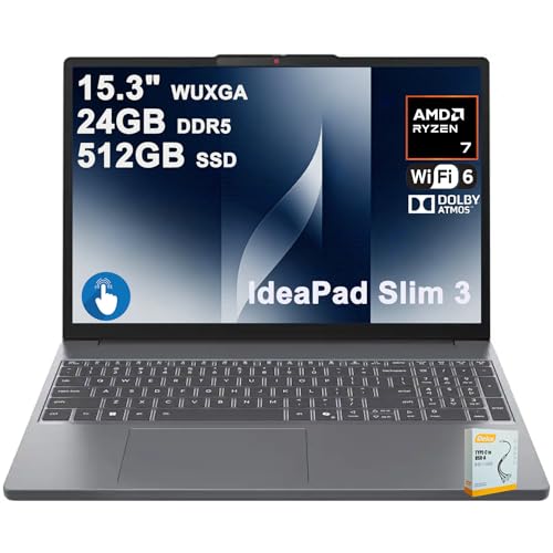 Image of Lenovo IdeaPad Slim 3 Business Laptop | 15.3 inch WUXGA IPS Anti-Glare Touchscreen | AMD 8-core Ryzen 7 170 | 24GB DDR5 512GB SSD | Type-C Privacy Camera Long-Lasting Battery Win11 w /DLCA Accessor