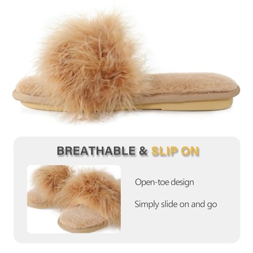 Image of Fur Story Women's Furry Slippers Open Toe Fuzzy Slippers Memory Foam Fluffy House Sandal