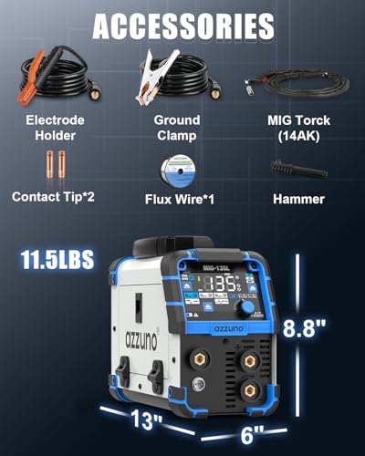 AZZUNO MIG Welder 135Amp 110V, 3 in 1 Gasless Flux Core MIG Welder/Lift TIG/Stick Welding Machine, Wire Feed Welder with Synergic Control - Image 5
