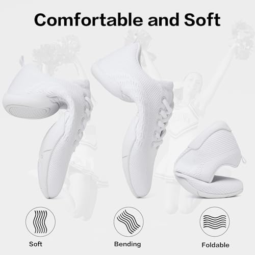 Image of Cheer Shoes for Youth Girls White Cheerleading Athletic Dance Shoes Tennis Sneakers for Competition Sport Training