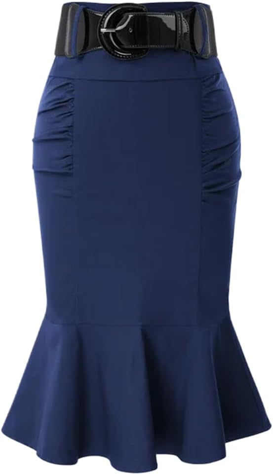 Women Skirt with Belt Waist Slim Mermaid Skirts Craft Length Office Lady Workwear
