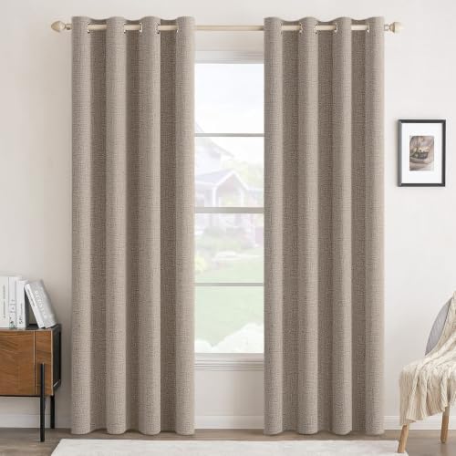 Image of MIULEE 100% Blackout Linen Curtains for Bedroom 52x108 Inches Linen | Room Darkening, Light Blocking, Thermal Insulated, Grommet Top, Linen Textured, Window Curtains for Living Room, 2 Panels