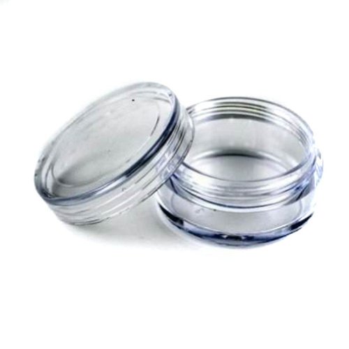 50 New Empty Clear Plastic Cosmetic Containers 3 Gram Size Pot Jars Eyshadow Container Lot Size: Diameter: 31 mm/1.2 inch Height: 16.5 mm/0.6 inch. (Comes With 1 Free Myo Eyeshadow Sample)