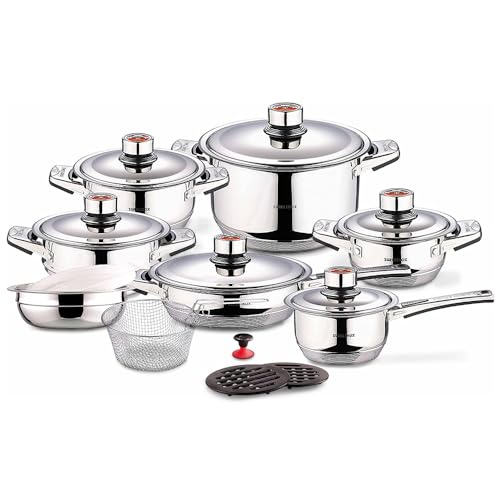 Comparison: Best Waterless Cookware Set 6 Swiss Inox 18-Piece Stainless Steel Cookware Set, Includes Induction Compatible Fry Pots, Pans, Saucepan, Casserole