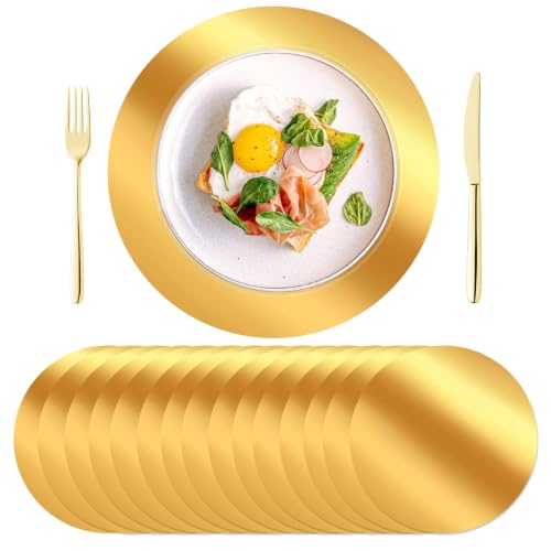 KesaPlan 100PCS 13in Round Gold Placemats Disposable Paper Chargers Plate