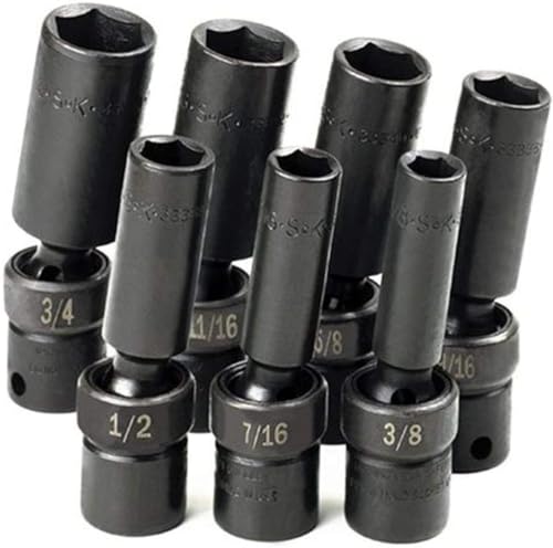 SK Hand Tools 33329 7-Piece 3/8-Inch Drive 6 Point Deep Swivel Fractional Impact Socket Set