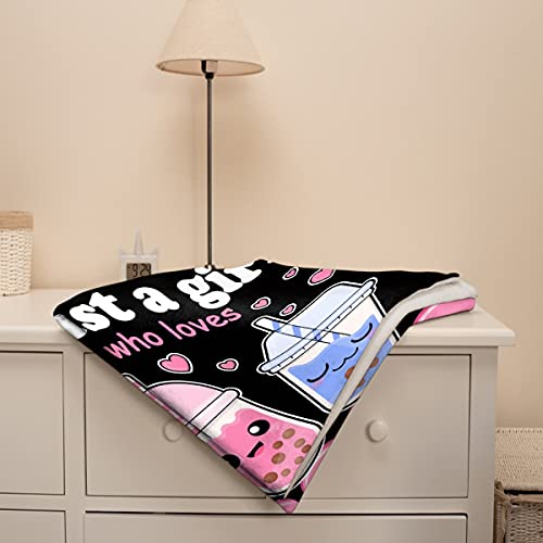 Image of Bubble Tea Blanket Plush Fleece Throw-Just A Girl Who Loves Kawaii Gift for Girls Kids Women Bubble Tea Stuffed Soft Lightweight Flannel Blankets Toddler Sheet for Sofa-40x50 Inches
