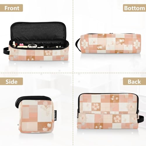 Bolsa de viaje para herramientas de cabello para mujer con tapete resistente al calor, organizador para planchas y accesorios de cuidado del cabello, diseño cuadrado en oro rosa, naranja con flor de cerezo miniatura 5
