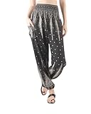 Boho Pants | Harem Pants Women with Pockets | Soft & Breathable Flowy Pajamas | Soft Yoga Pants| Hippie Clothes for Women(Bohemian Black,L)